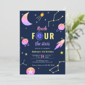Bereik vier de sterren 4e verjaardag Uitnodiging (Staand voorkant)
