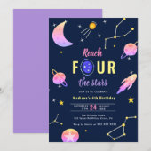 Bereik vier de sterren 4e verjaardag Uitnodiging (Voorkant / Achterkant)