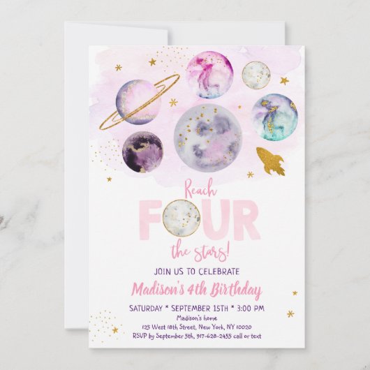 Bereik VIER de sterren sterrenroze gouddag Kaart (Voorkant)