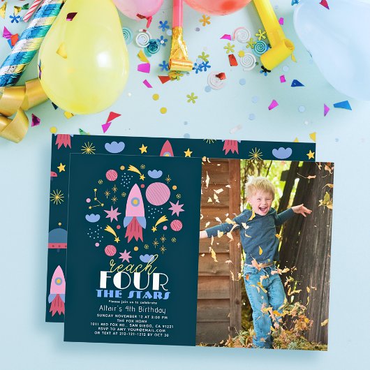 Bereik VIER Sterren De Marine Space Photo Verjaard Kaart