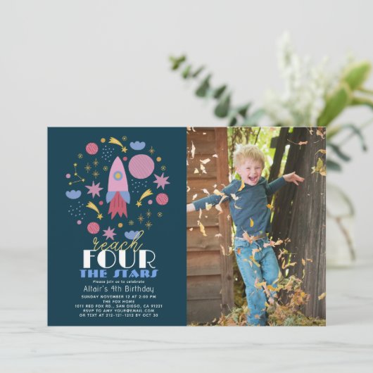 Bereik VIER Sterren De Marine Space Photo Verjaard Kaart (Staand voorkant)