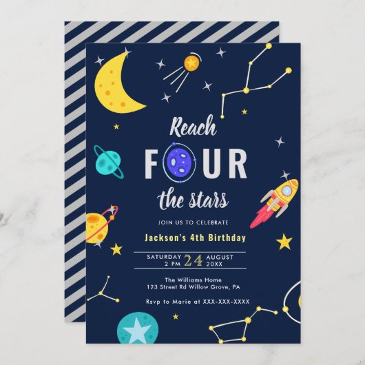 Bereik vier sterren op de vierde verjaardag kaart (Voorkant / Achterkant)