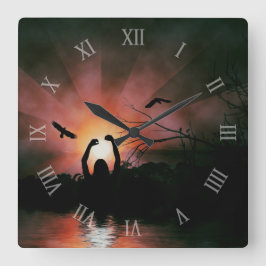 Bereik voor de Sun Silhouette Art Wall Clock Vierkante Klok