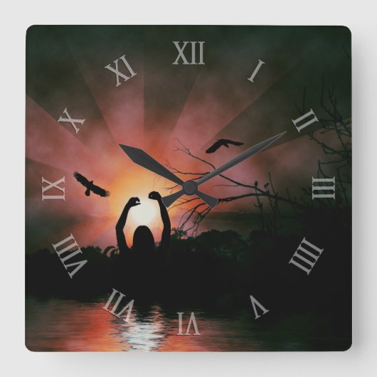 Bereik voor de Sun Silhouette Art Wall Clock Vierkante Klok (Voorkant)