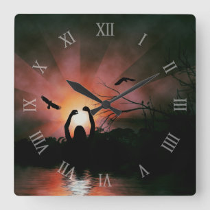 Bereik voor de Sun Silhouette Art Wall Clock Vierkante Klok