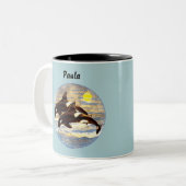 Bereikende Orca, Waterverven van de Koerdische Wal Tweekleurige Koffiemok (Voorkant links)