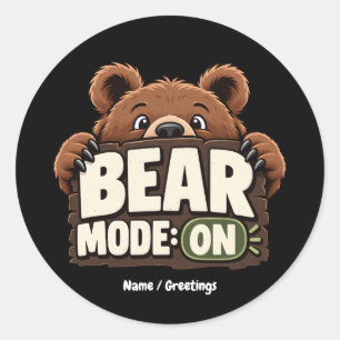 Beremode Aan: Grappige Grizzlybeer Dier Grafisch Ronde Sticker