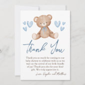 Beren Baby shower, Baby Boy, Blue Hearts Bedankkaart (Voorkant)