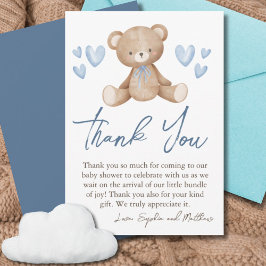 Beren Baby shower, Baby Boy, Blue Hearts Bedankkaart