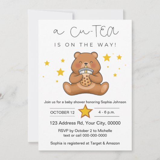 Beren Baby shower, Bubble Tea, Cu-TEA Kaart (Voorkant)