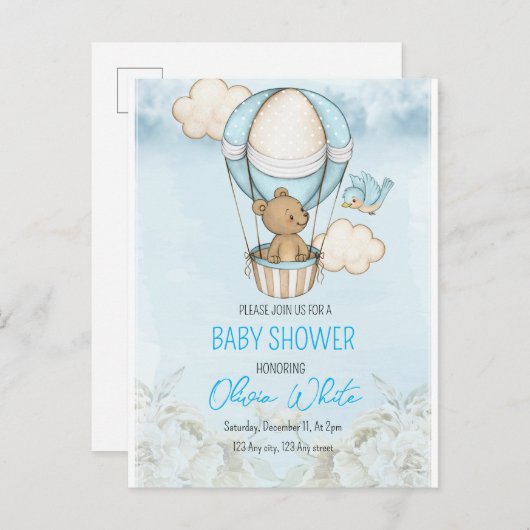 Beren ballon Baby shower, we kunnen bijna wachten Uitnodiging Briefkaart (Voorkant / Achterkant)