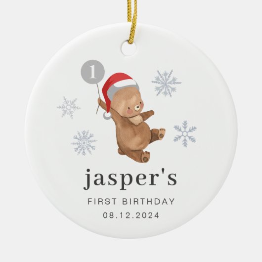 Beren ballon Santa Hat Keramisch Ornament (Voorkant)