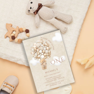 Beren ballonnen 1e verjaardagsuitnodiging kaart