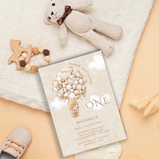 Beren ballonnen 1e verjaardagsuitnodiging kaart