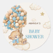 Beren ballonnen Baby Boy Shower Blue Ronde Sticker (Voorkant)