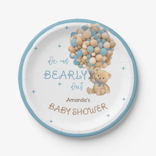 Beren ballonnen Barly Wachten Blauw Baby Jongensdo Papieren Bordje (Voorkant)