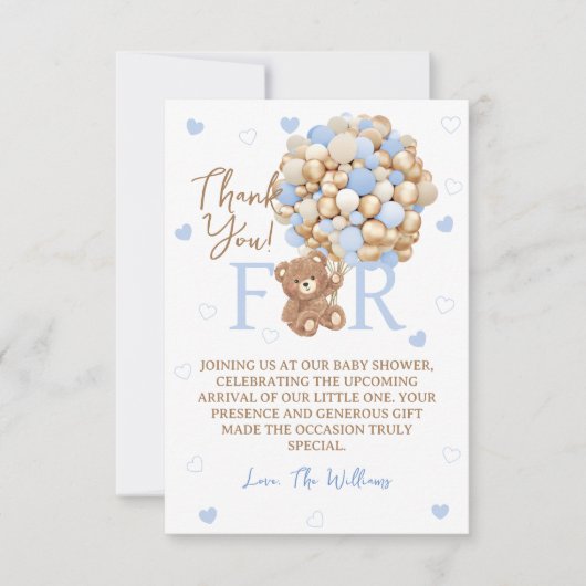 Beren ballonnen Blauw Goud Baby shower Bedankkaart (Voorkant)