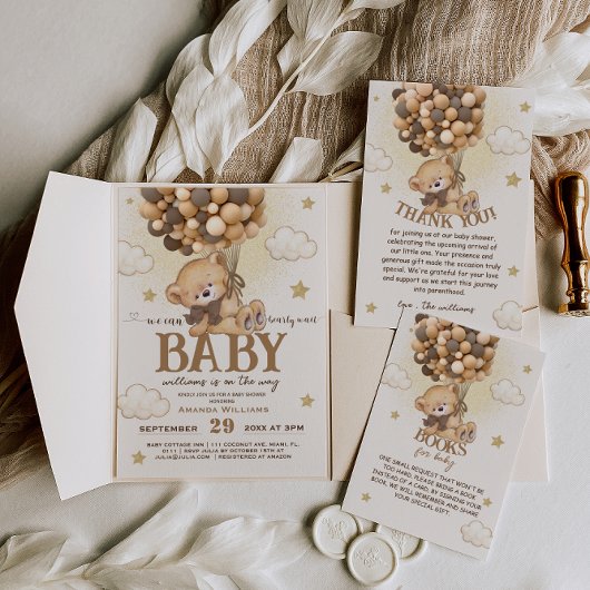 Beren ballonnen bruin neutraal boho Baby shower Bedankkaart