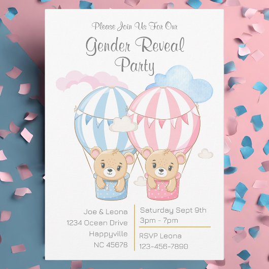 Beren & Ballonnen Geslacht Onthullen Party Uitnodi Kaart