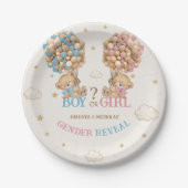 Beren ballonnen roze blauw boho gender onthullen papieren bordje (Voorkant)