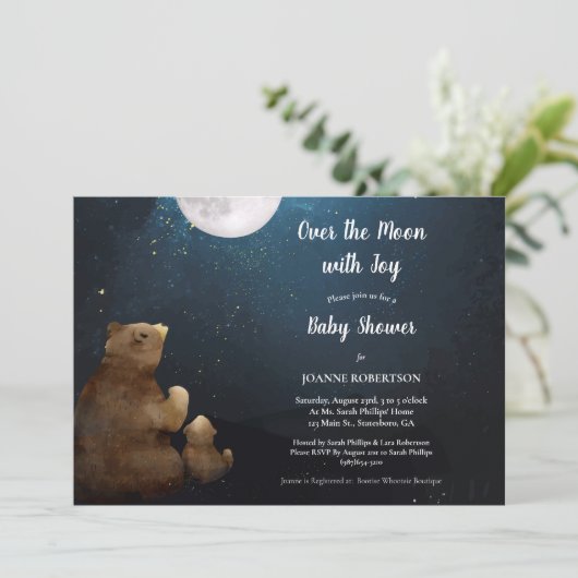Beren boven het maan Baby shower Kaart (Staand voorkant)
