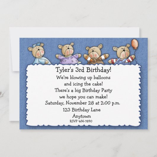 Beren Denim Birthday Uitnodiging (Voorkant)