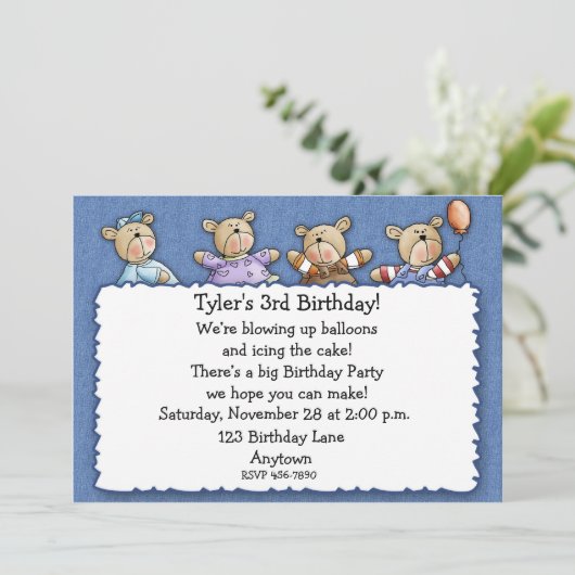 Beren Denim Birthday Uitnodiging (Staand voorkant)