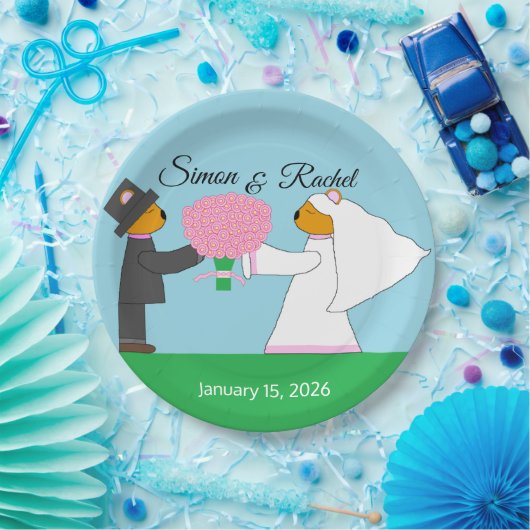 Beren die gehuwd worden ontvangen papieren bordje (Feest)