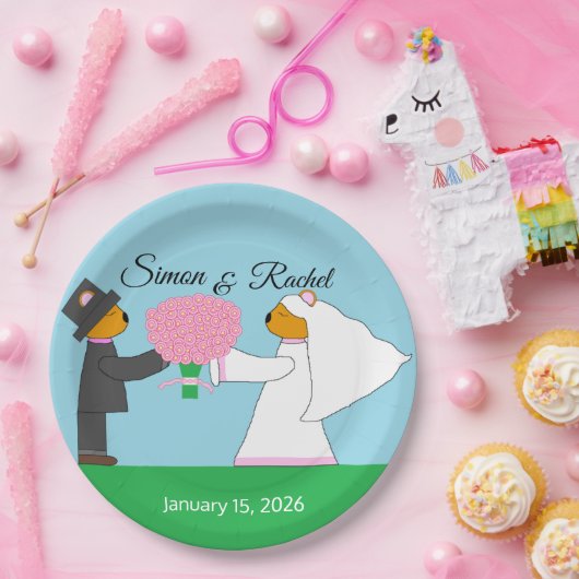 Beren die gehuwd worden ontvangen papieren bordje (Feest)