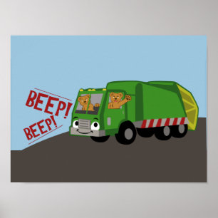 Beren Een vuilniswagen rijden Poster