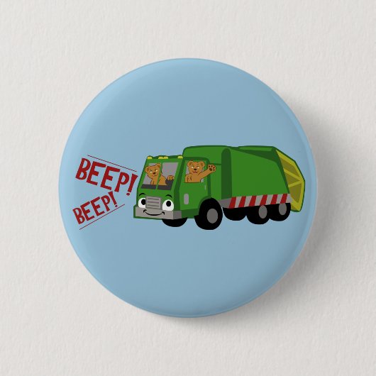Beren Een vuilniswagen rijden Ronde Button 5,7 Cm (Voorkant)