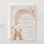 Beren en ballonnen meisje doop uitnodiging (Voorkant)