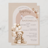 Beren en ballonnen meisje doop uitnodiging (Voorkant / Achterkant)