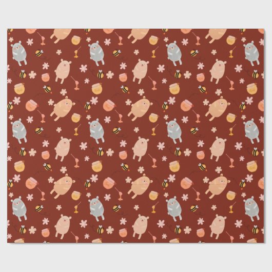 Beren en bijen cadeaupapier (Vlak)