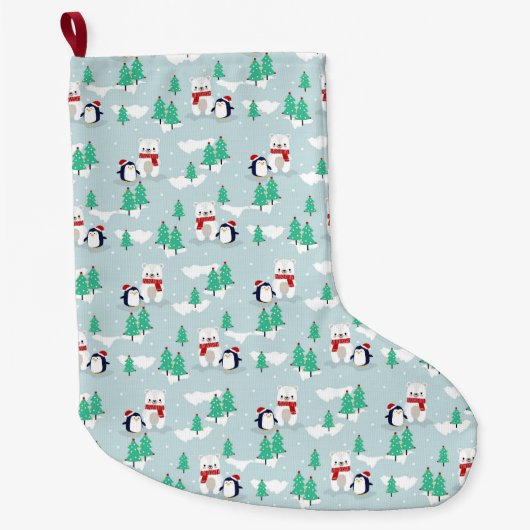 Beren en pinguïns met kerstpoten grote kerstsok (Voorkant)