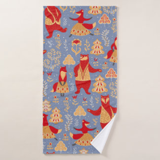 Beren en vossen dansen in een magisch bos naadloos badhanddoek