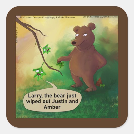 Beren gaan naar de Bossen Funny Rick London Vierkante Sticker (Voorkant)
