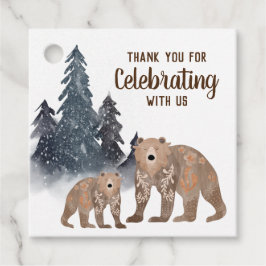 Beren in het winterwoud Scandi-neutraal Baby showe Bedankjes Labels