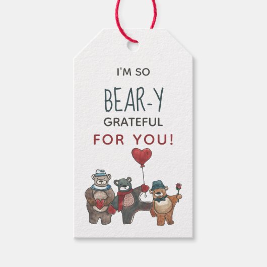 Beren in Love Whimsical Waterverf Valentijnsdag Cadeaulabel (Voorkant)