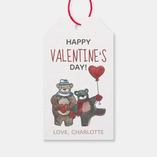 Beren in Love Whimsical Waterverf Valentijnsdag Cadeaulabel (Achterkant)