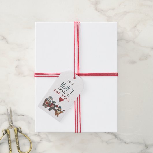 Beren in Love Whimsical Waterverf Valentijnsdag Cadeaulabel (Met Touw)