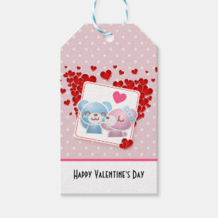 beren kussen met Red Love Hearts Cadeaulabel