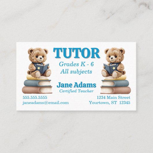 Beren lezen Docent Tutor School Dagopvang Visitekaartje (Voorkant)