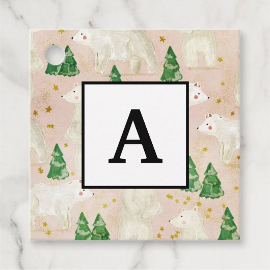 Beren met kerst in het Evergreen Forest Bedankjes Labels (Voorkant)