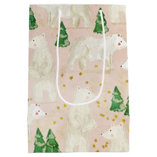 Beren met kerst in het Evergreen Forest Medium Cadeauzakje (Achterkant)