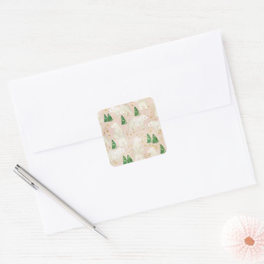 Beren met kerst in het Evergreen Forest Vierkante Sticker (Envelop)