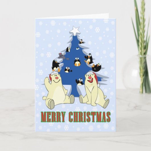 Beren met kerstpolen feestdagen kaart (Voorkant)