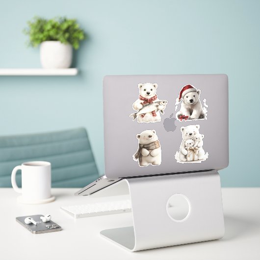 Beren met kerstpolen sticker (Laptop op bureau)