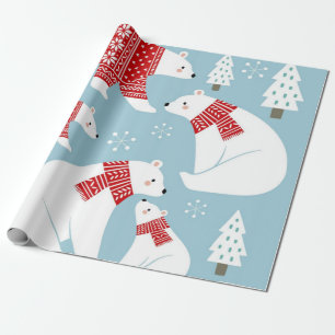 Beren met kerstpooier met rode zoetstof cadeaupapier
