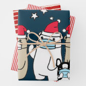 BEREN MET MASKERS EN SANTA HATS VERPAKKINGSPAPIER INPAKPAPIER VEL (In situ)